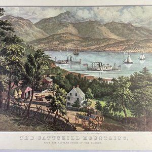 Travelers Calendar Page 16"x11" Currier & Ives May 1958 The Cattskill Mountain